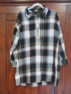 JODIFL Oversized Plaid Tunic - Black, White & Brown